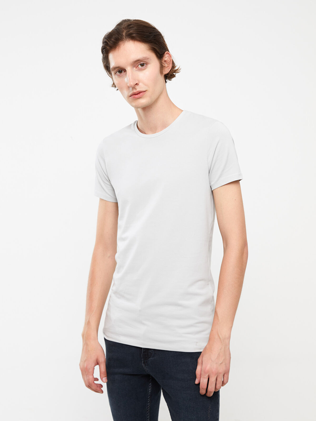 XSIDE Gri Bisiklet Yaka Penye Erkek Tişört - S30223Z8-SHL | LCW