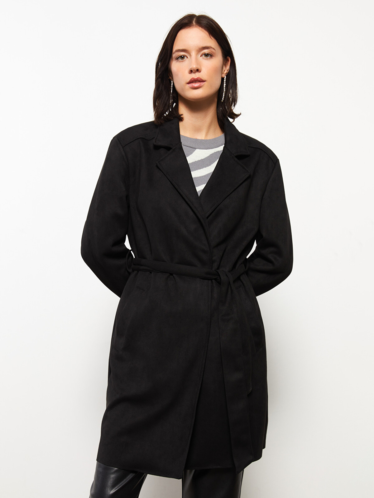 LCWAIKIKI Classic Jacket Collar Straight Long Sleeve Suede Look