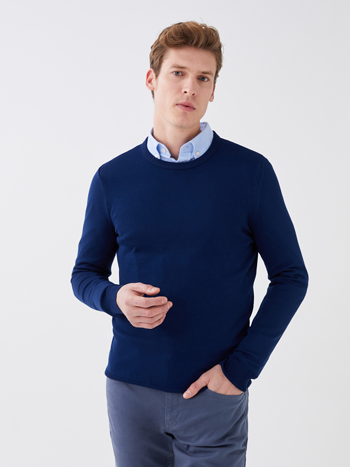 LCWAIKIKI Basic Crew Neck Long Sleeve Men's Tricot Sweater