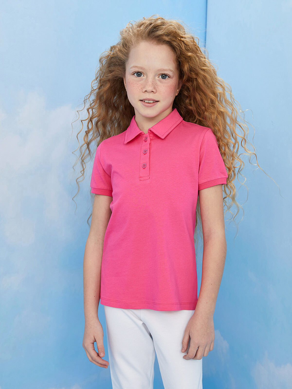 LCW Kids Tricou Basic cu Guler înalt și Mânecă scurtă pentru Fete