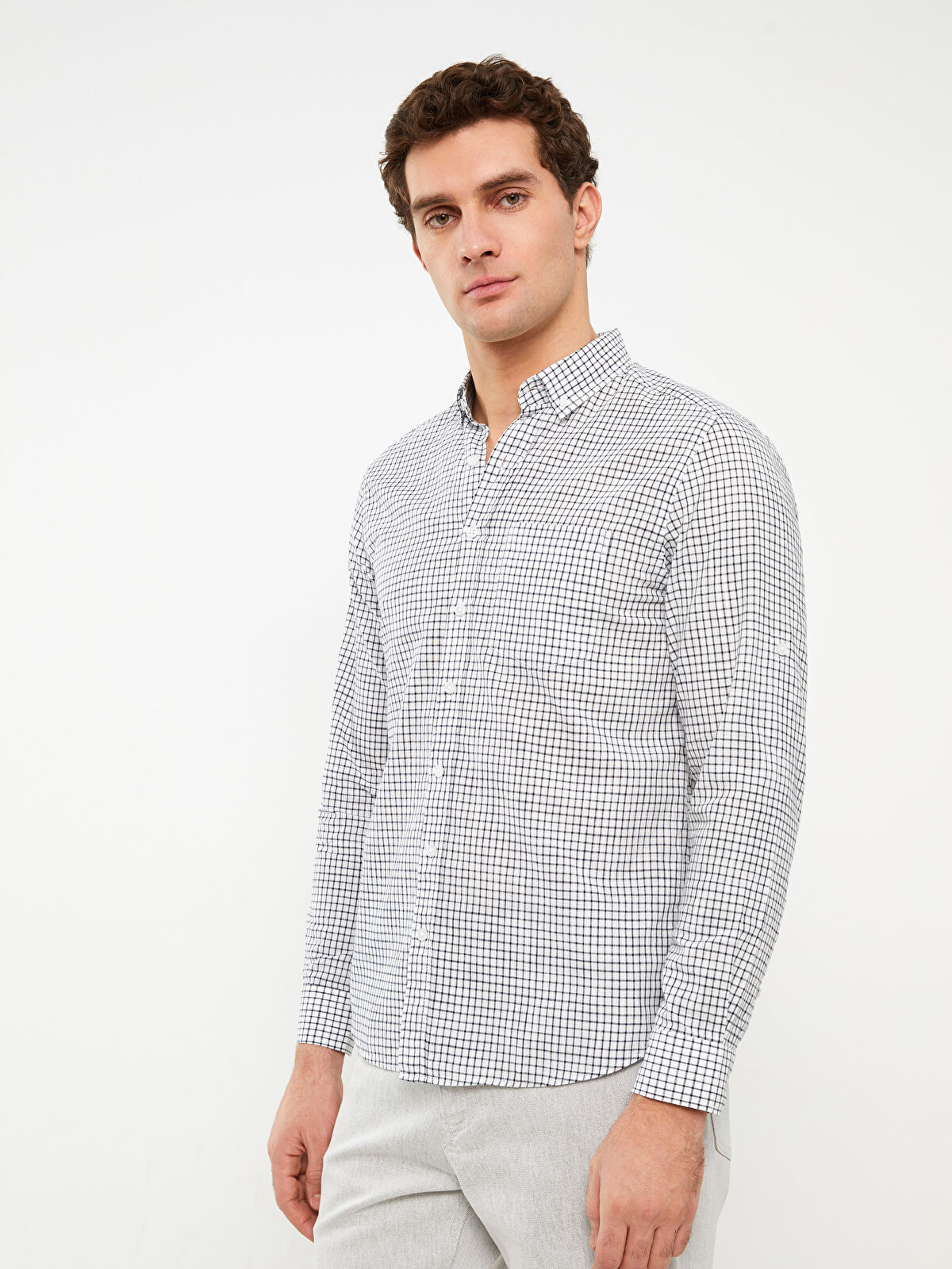 Regular Fit Long Sleeve Plaid Men's Shirt -S31472Z8-LPT - LC
