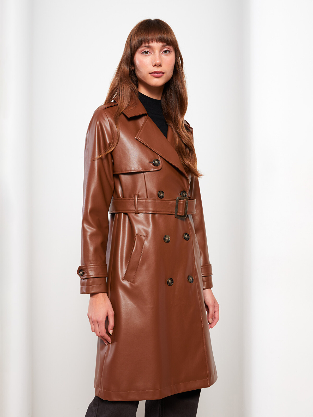 LCW Modest Collared Neck Women's Faux Leather Jacket - S32675Z8
