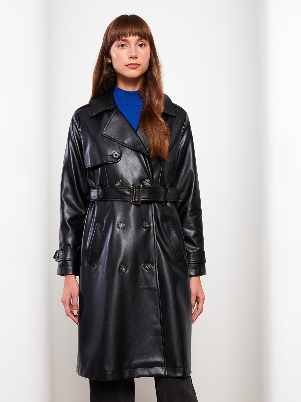 LCW Modest Collared Neck Women's Faux Leather Jacket - S32675Z8
