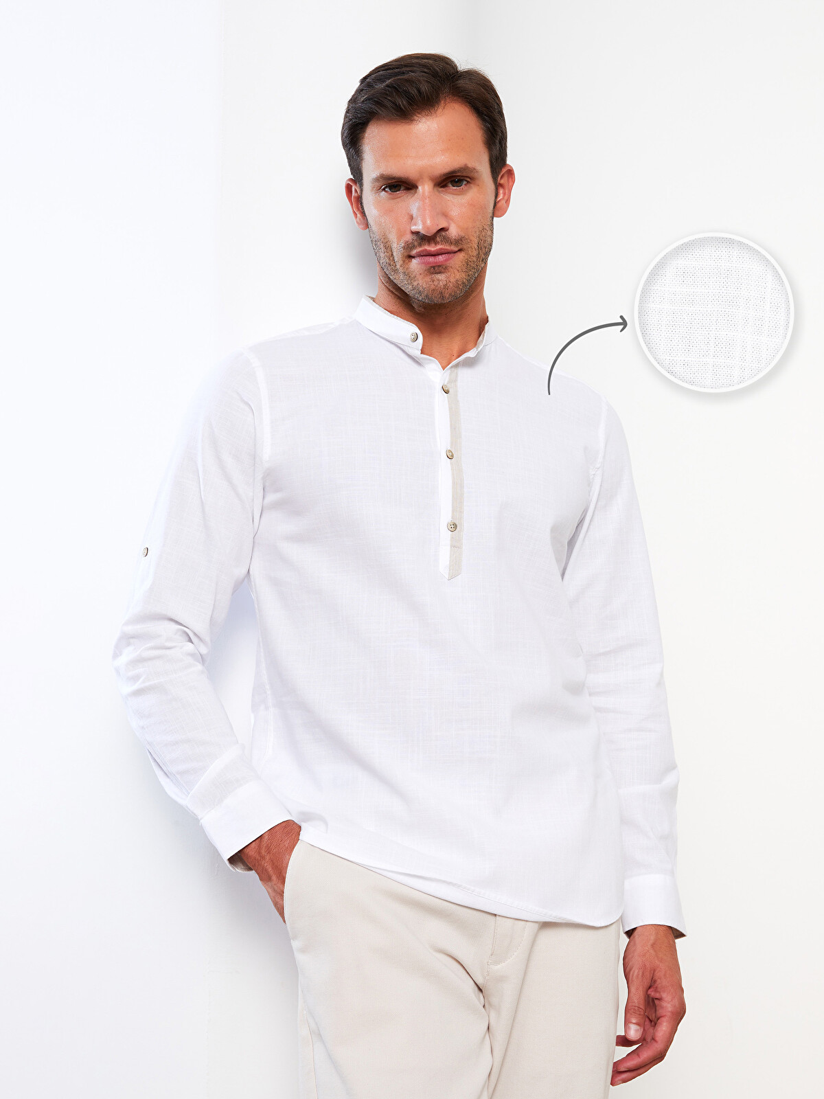 LCW Vision Slim Fit Grandad Collar Long Sleeve Poplin Men's Shirt