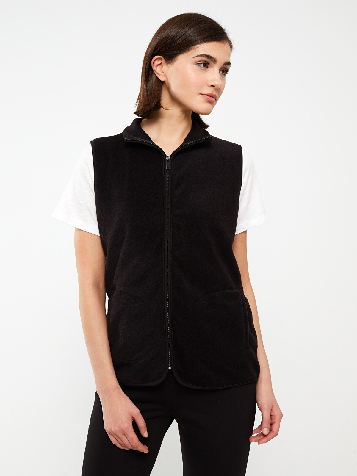 LCWAIKIKI Basic Straight Collar Plain Fleece Women's Vest