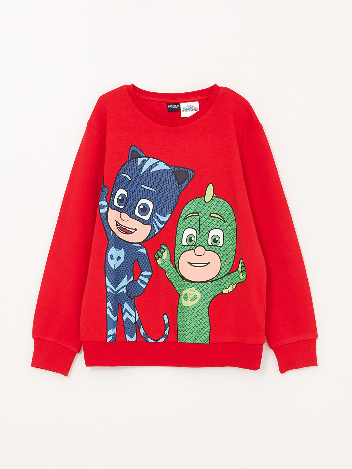 LCW Kids Kırmızı Bisiklet Yaka Pijamaskeliler Baskılı Uzun Kollu