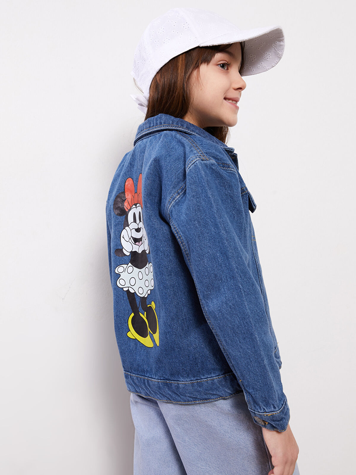LCW Kids Collared Neck Minnie Mouse Printed Girls' Denim
