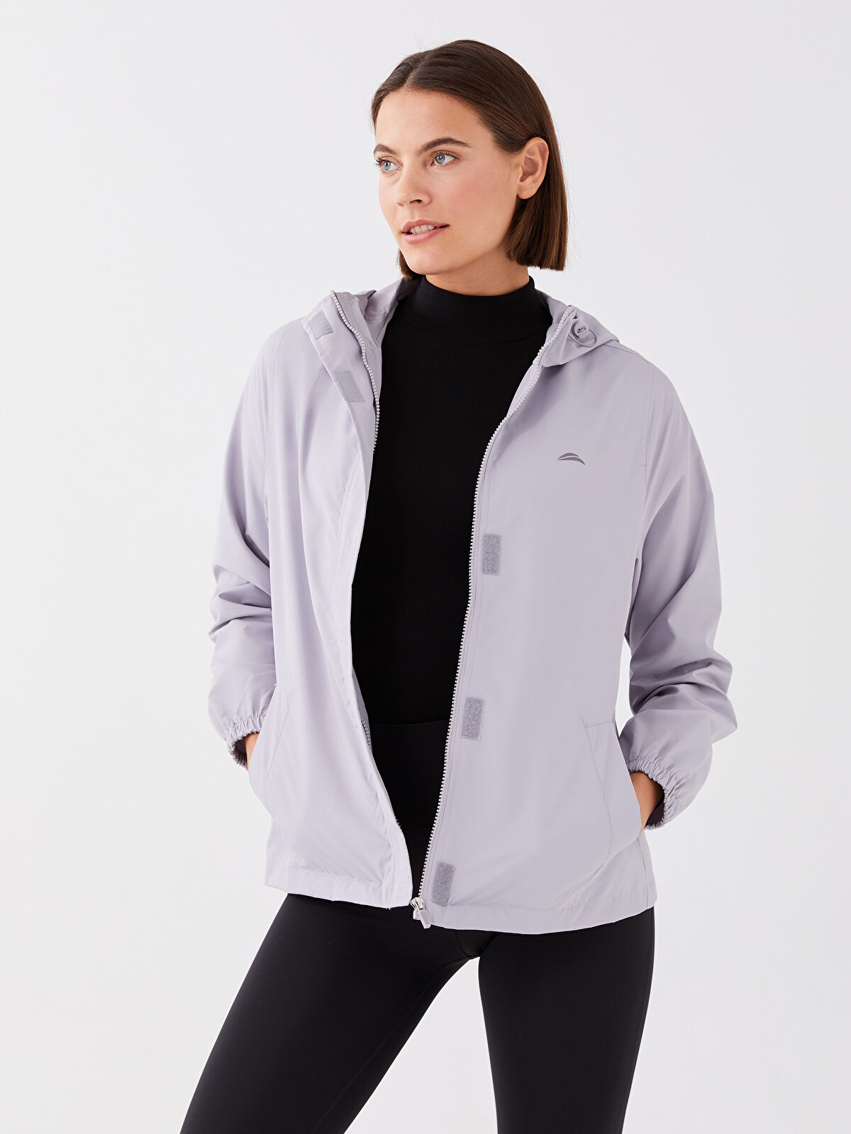 XSIDE ACTIVE Gri Kapüşonlu Reflektör Baskılı Uzun Kollu Kadın