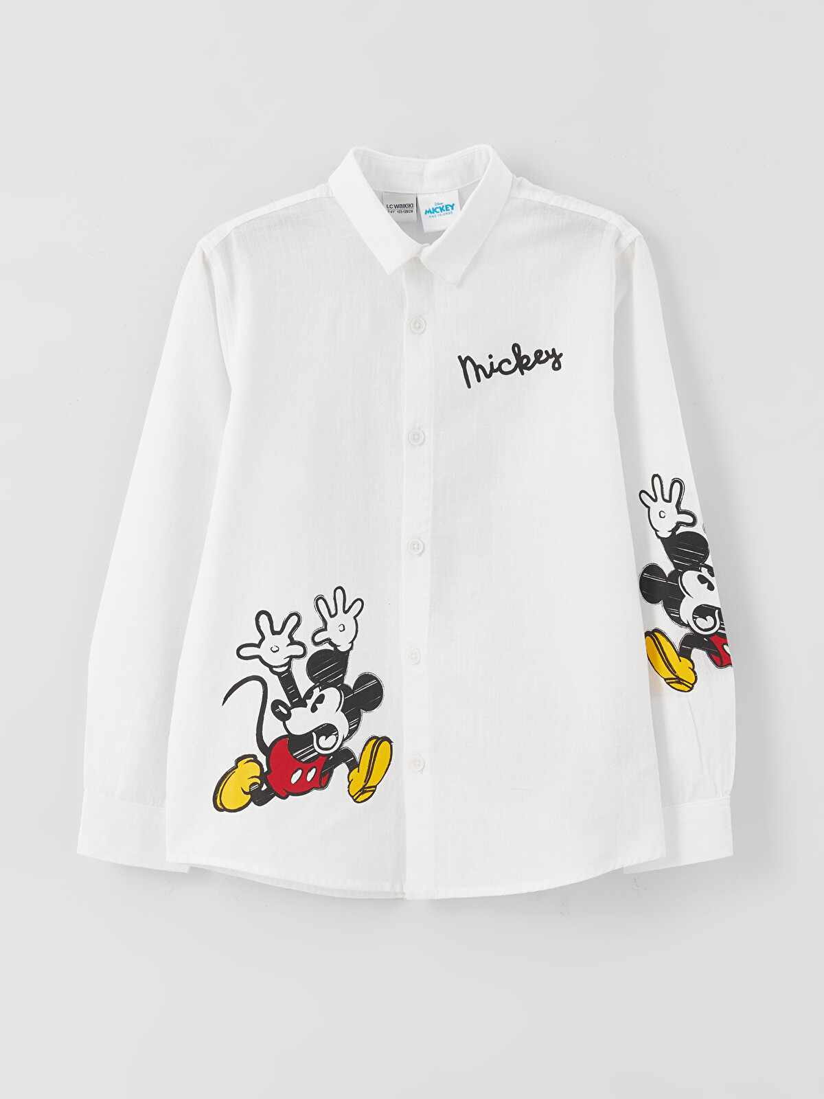 LCW Kids Beyaz Mickey Mouse Baskılı Uzun Kollu Erkek Çocuk Gömlek