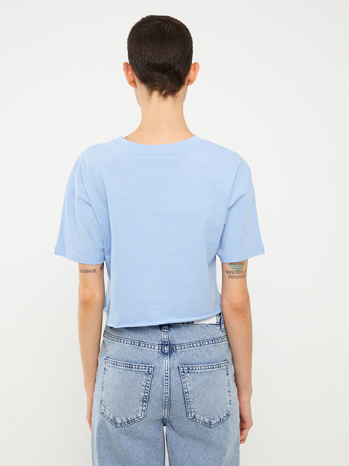 LCW Vision Crew Neck Printed Short Sleeve Women's Crop Top