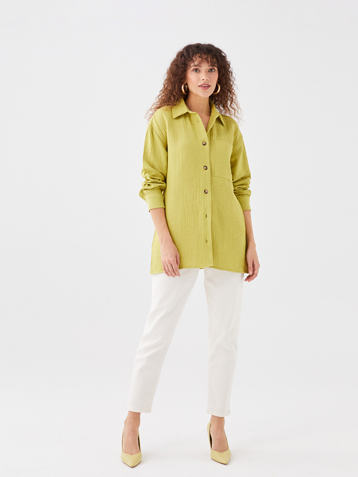 LCWAIKIKI Classic Plain Long Sleeve Oversize Muslin Women's Shirt