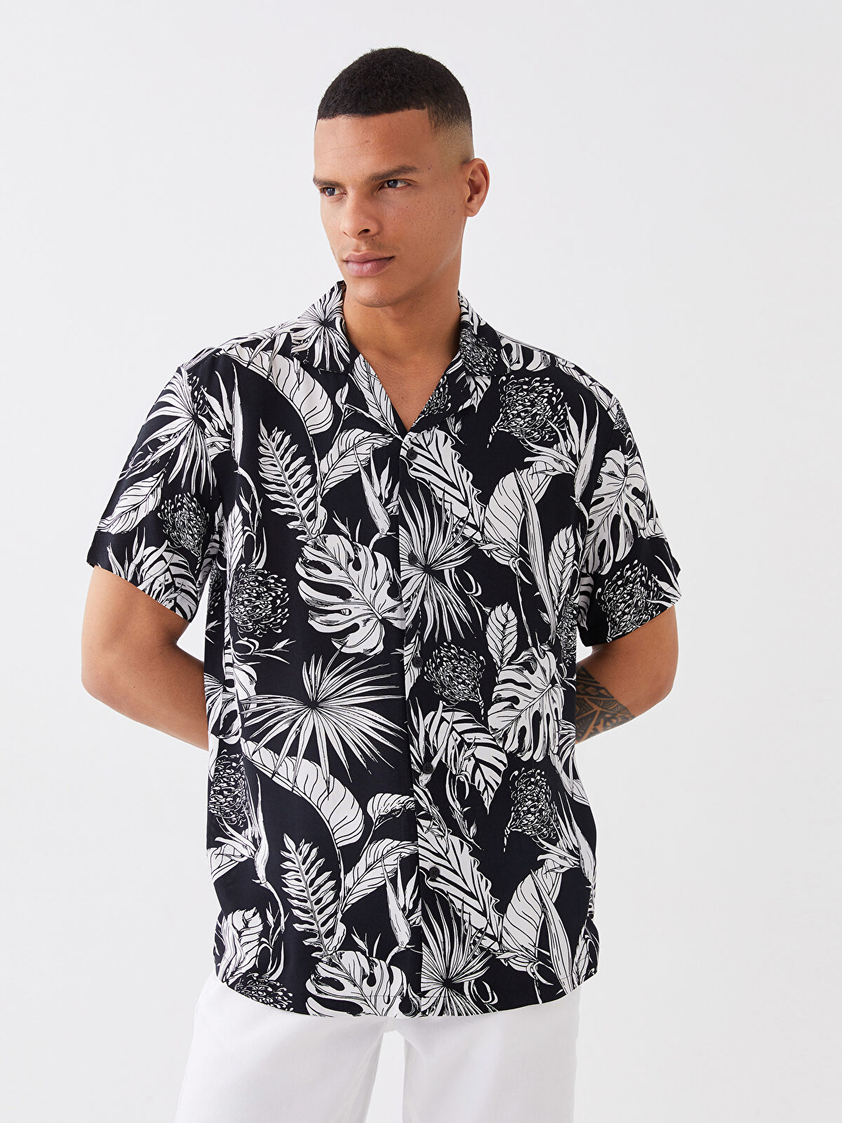 Regular Fit Short Sleeve Patterned Viscose Men's Shirt
