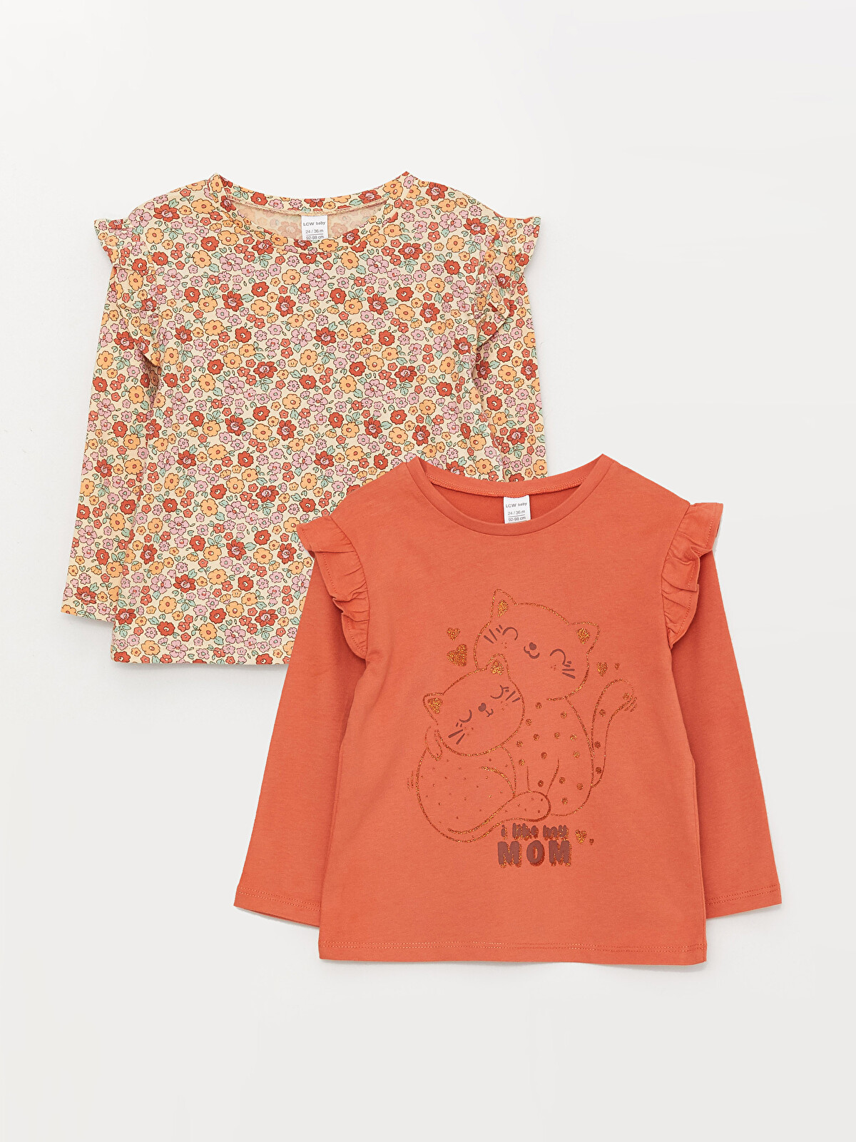 LCW baby Crew Neck Long Sleeve Printed Baby Girls T-shirt 2 Pack