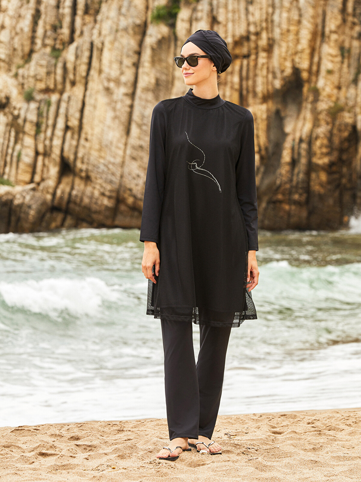 Katie 長袖 新品 LCW DREAM Stand Up Collar Mesh Detailed Long Sleeve Women Hijab