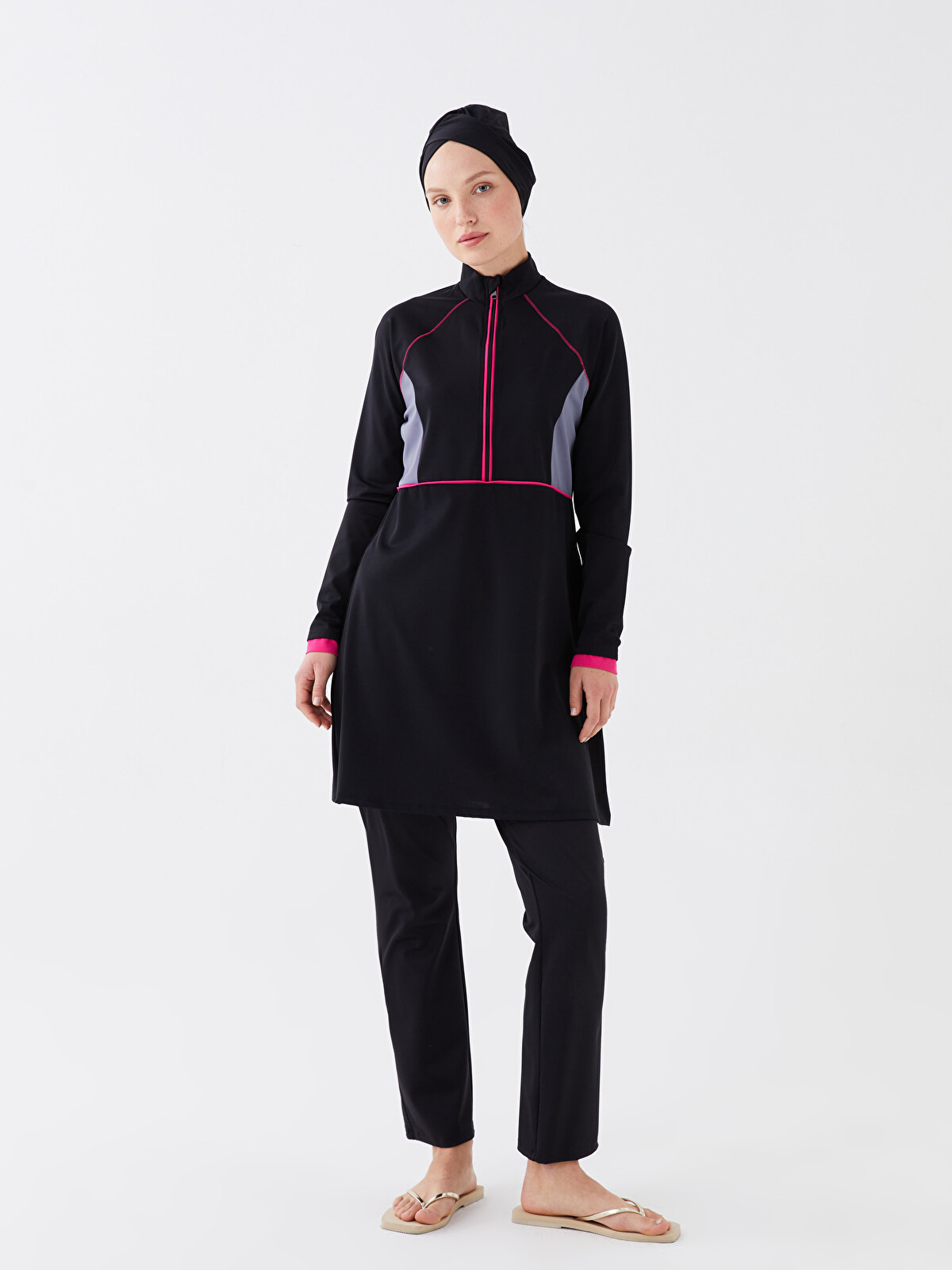LCW DREAM Stand Up Collar Color Block Long Sleeve Women Hijab