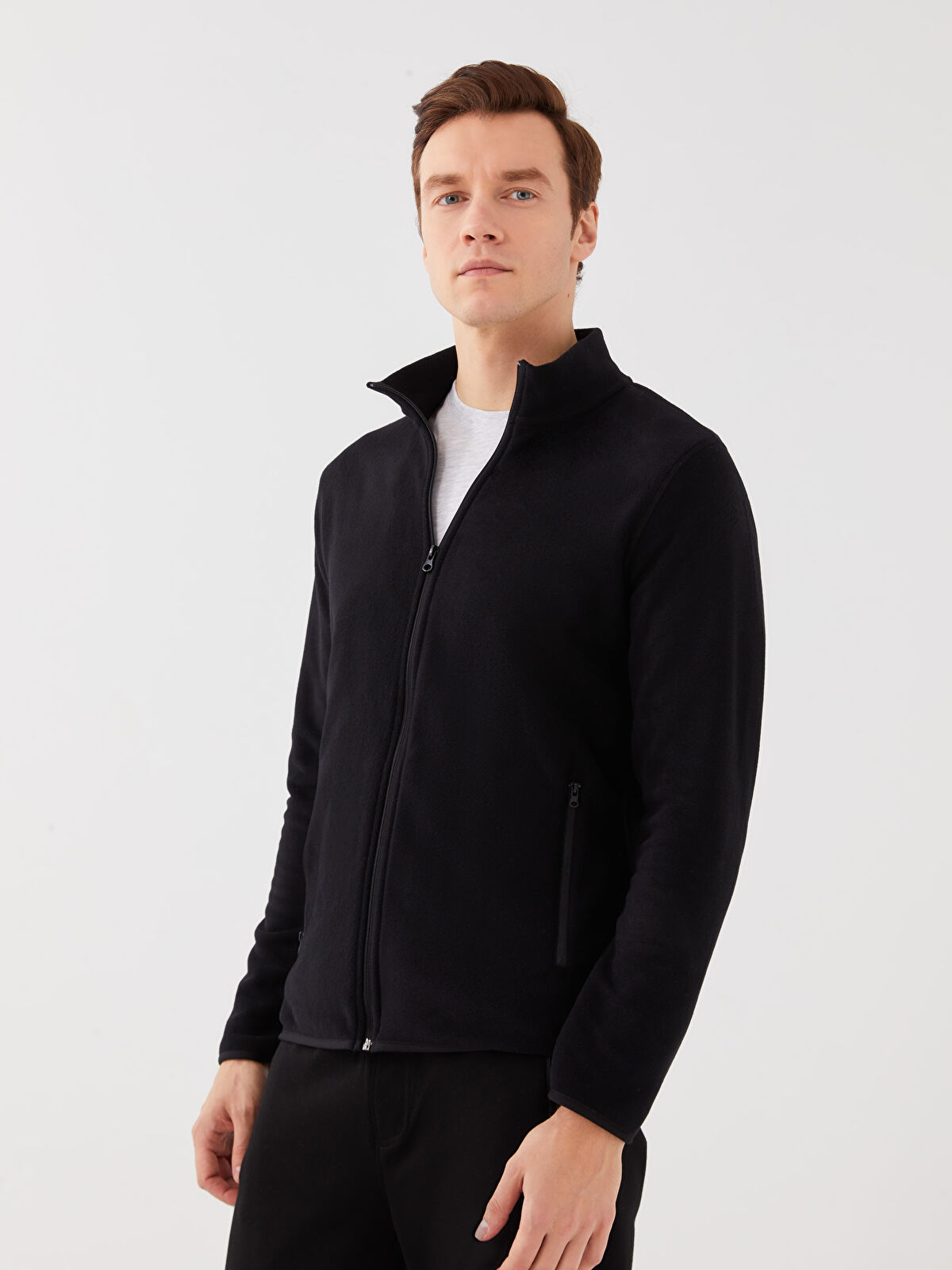 Sweat-shirt En Polaire Pour Homme Avec Fermeture éclair Intégrale, Col Montant, Manches Longues, Pull En Tricot Décontracté, Bleu, Moyen