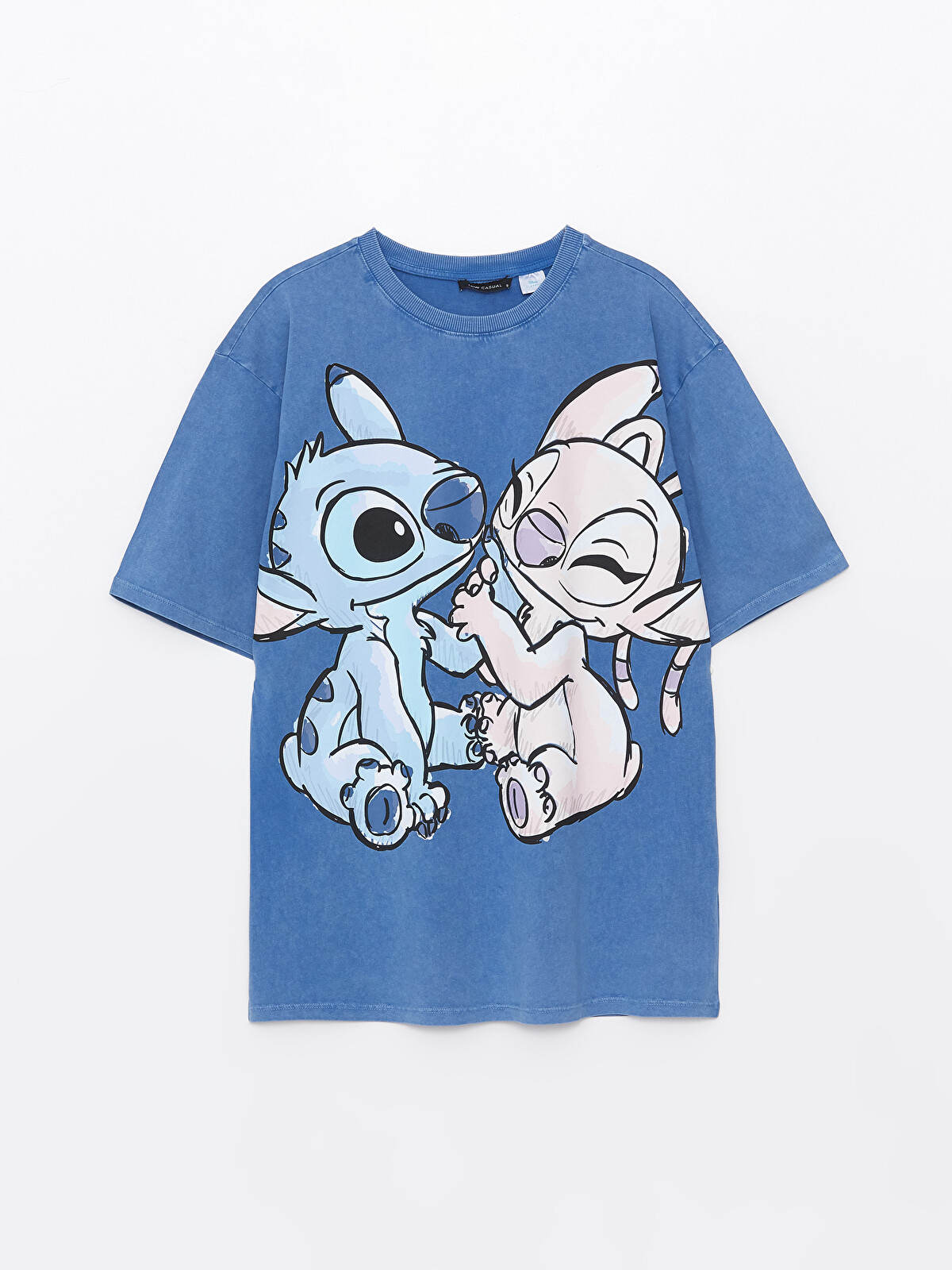 ちーちー LCW Vision Bisiklet Yaka Lilo & Stitch Baskılı Kısa Kollu Oversize