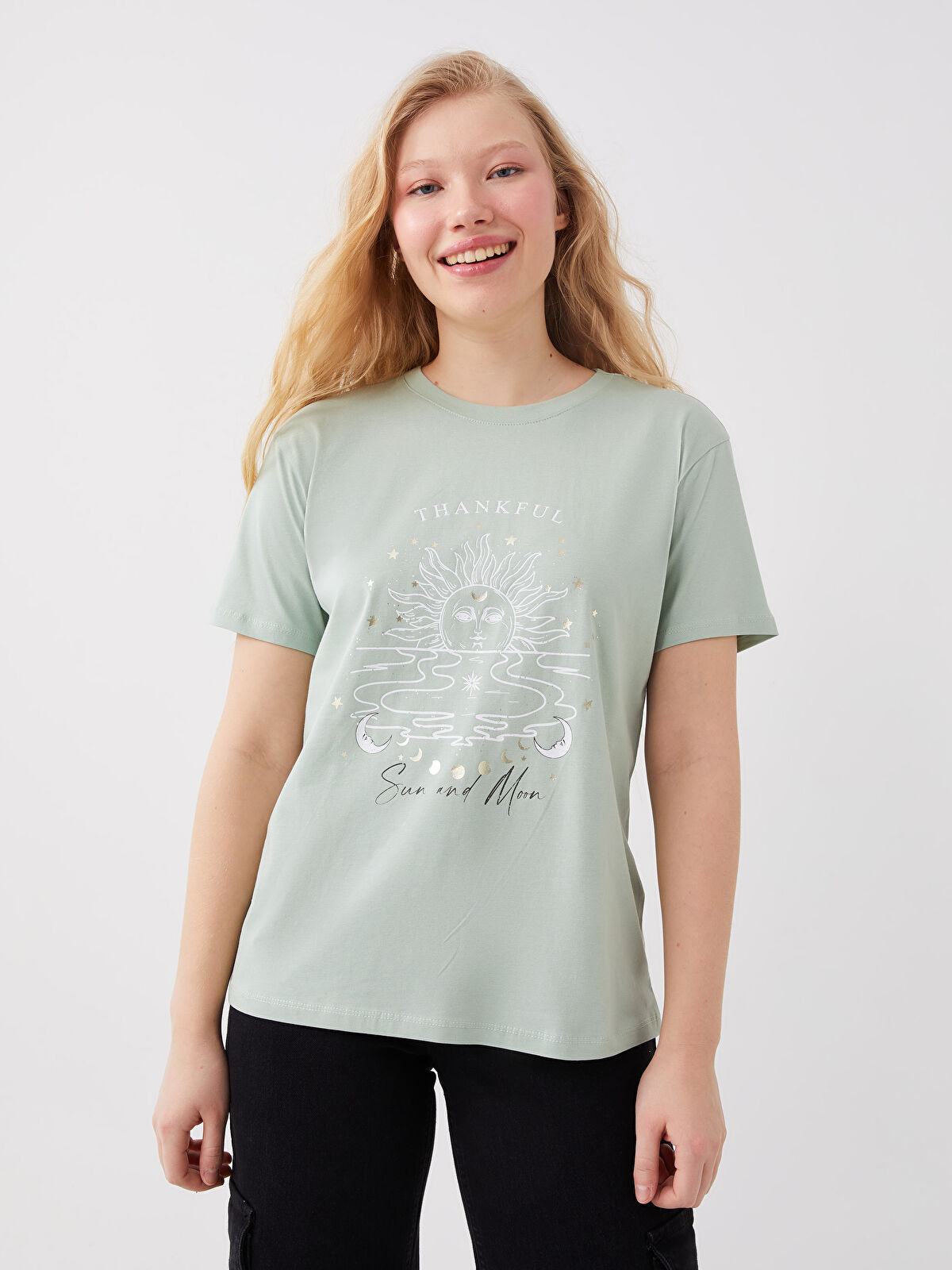 Tシャツ・カットソー OJOS : 25SS / Twisted Tuck Cap Sleeves (3colors) LCW Vision Crew Neck Printed Short Sleeve Women's T-Shirt