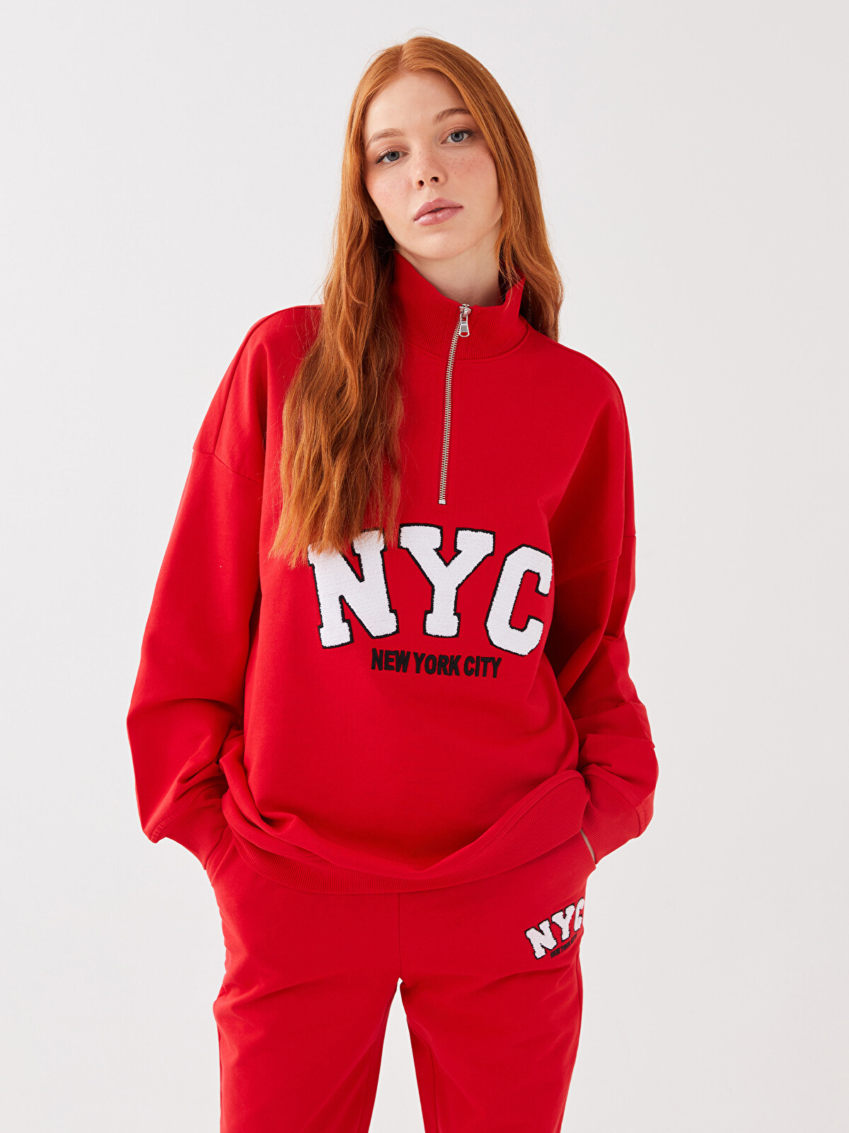 LCW Vision Women's Thick Stand Collar Embroidered Sweatshirt