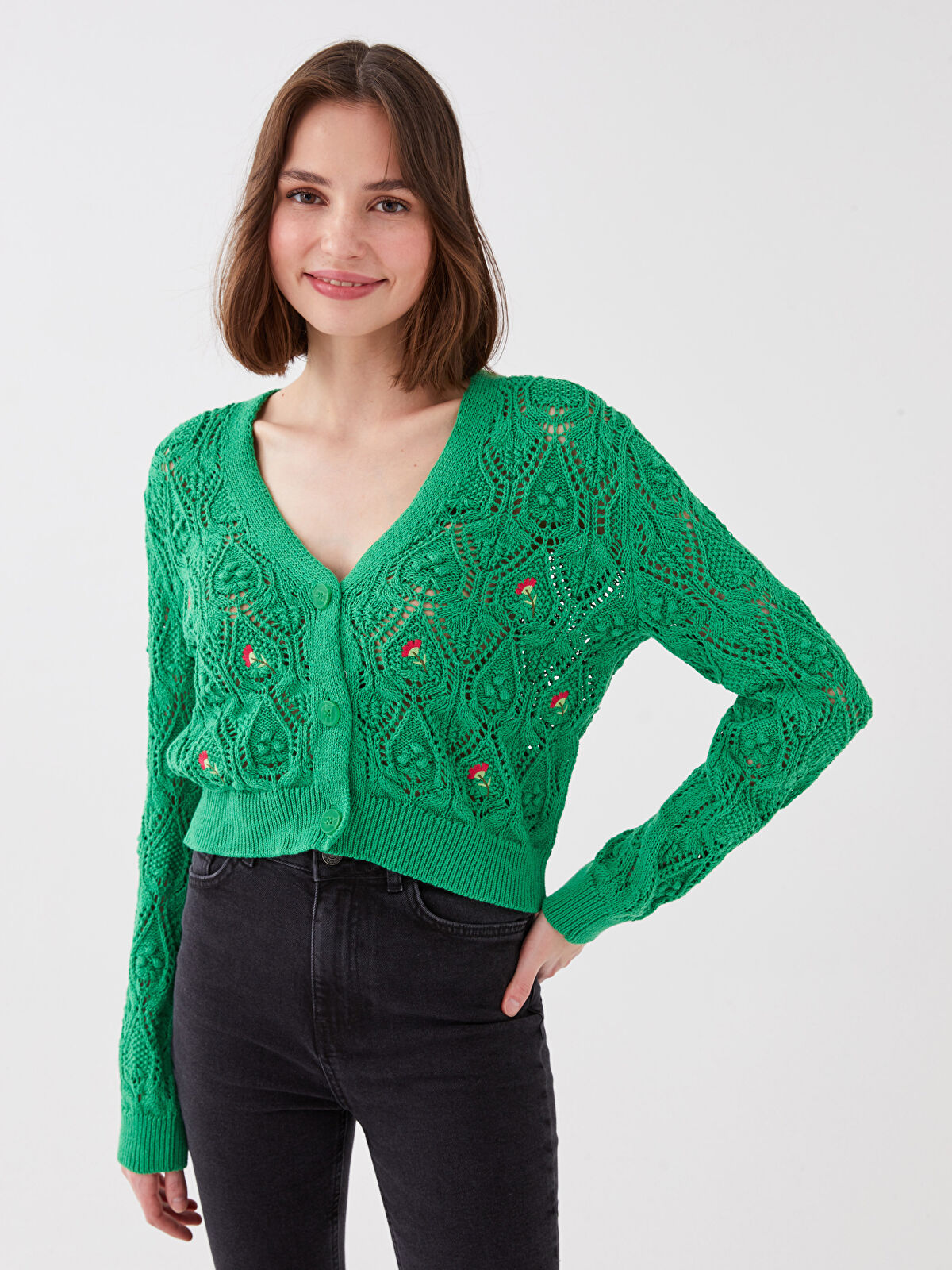 アイレネ　Eyelet High Gauge Cardigan High-Low Cardigan | Dia & Co