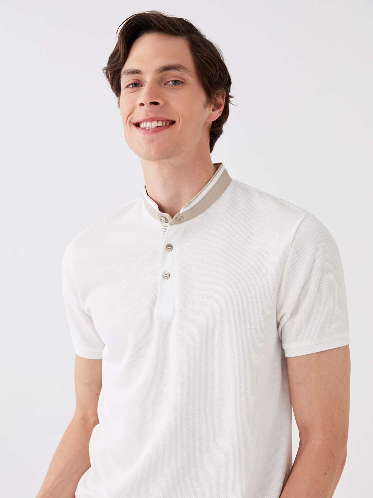 LCW Vision Grandad Collar Short Sleeve Men's T-shirt - S3CR31Z8