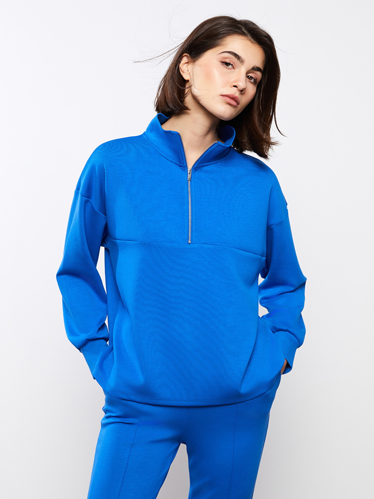 LCW Vision Funnel Neck Plain Long Sleeve Women's Sweatshirt