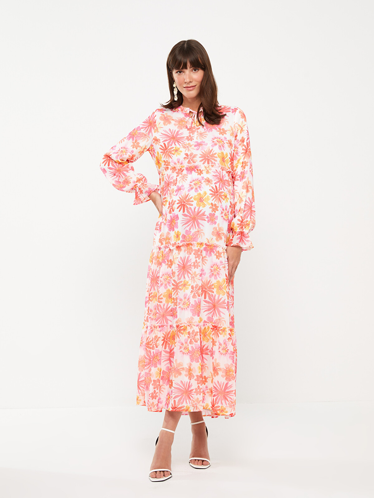 LCWAIKIKI Maternity Tie Collar Floral Long Sleeve Maternity Dress