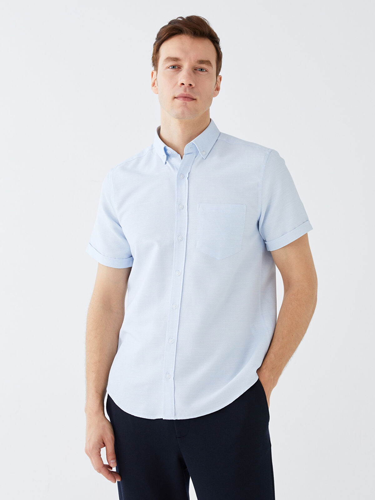 LCWAIKIKI Basic Regular Fit Short Sleeve Dobby Men's Shirt