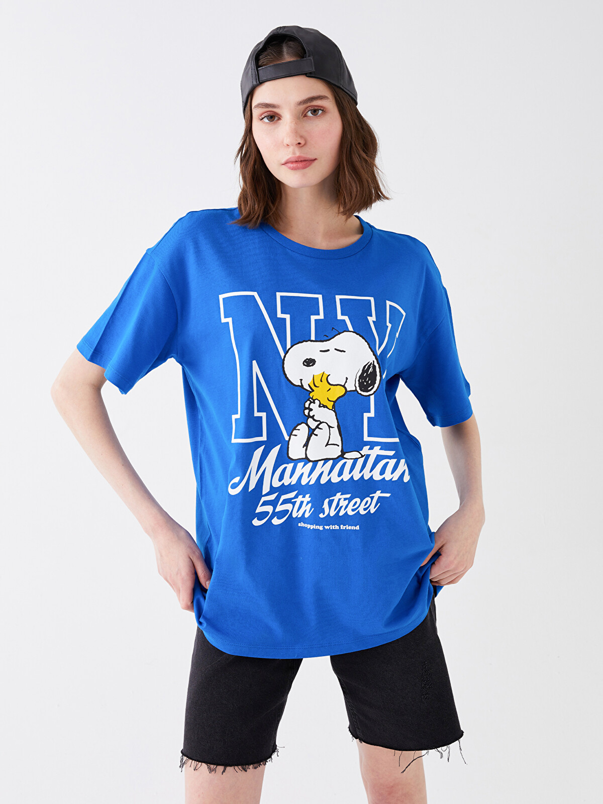 XSIDE Bisiklet Yaka Snoopy Baskılı Kısa Kollu Kadın Tişört