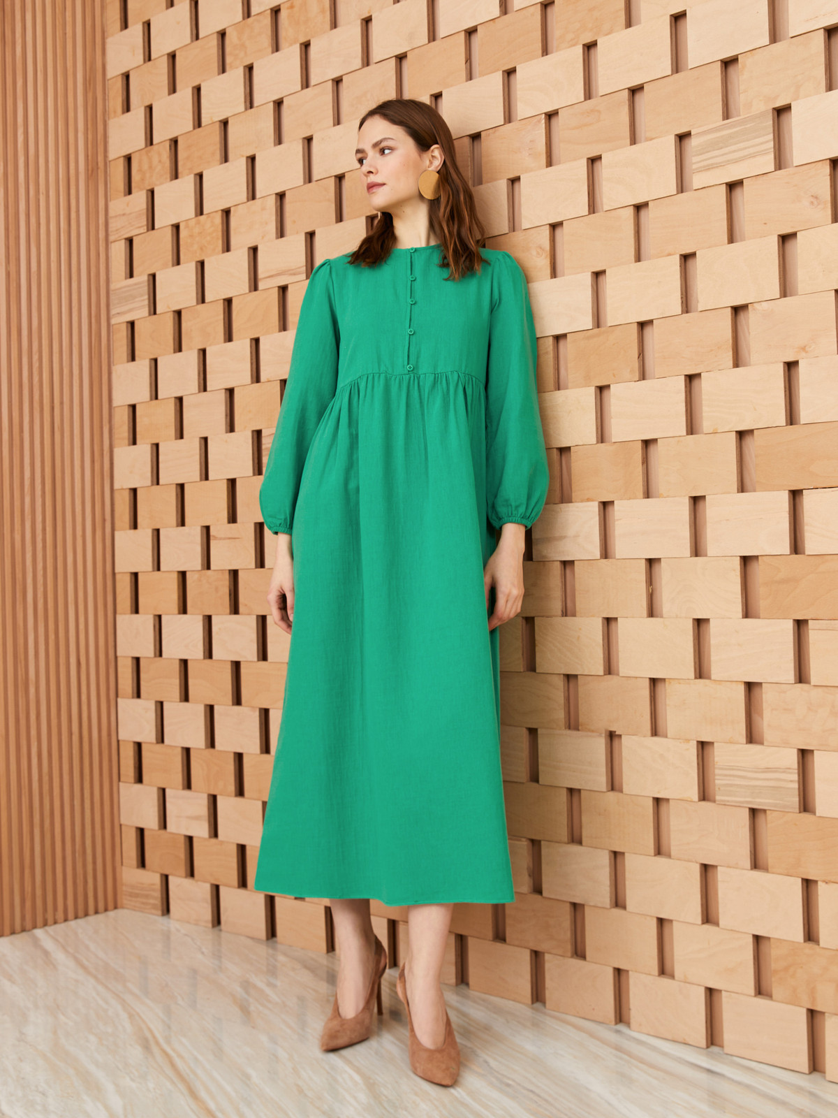 LCW Modest Crew Neck Plain Long Sleeve Women's Dress - S3FC57Z8