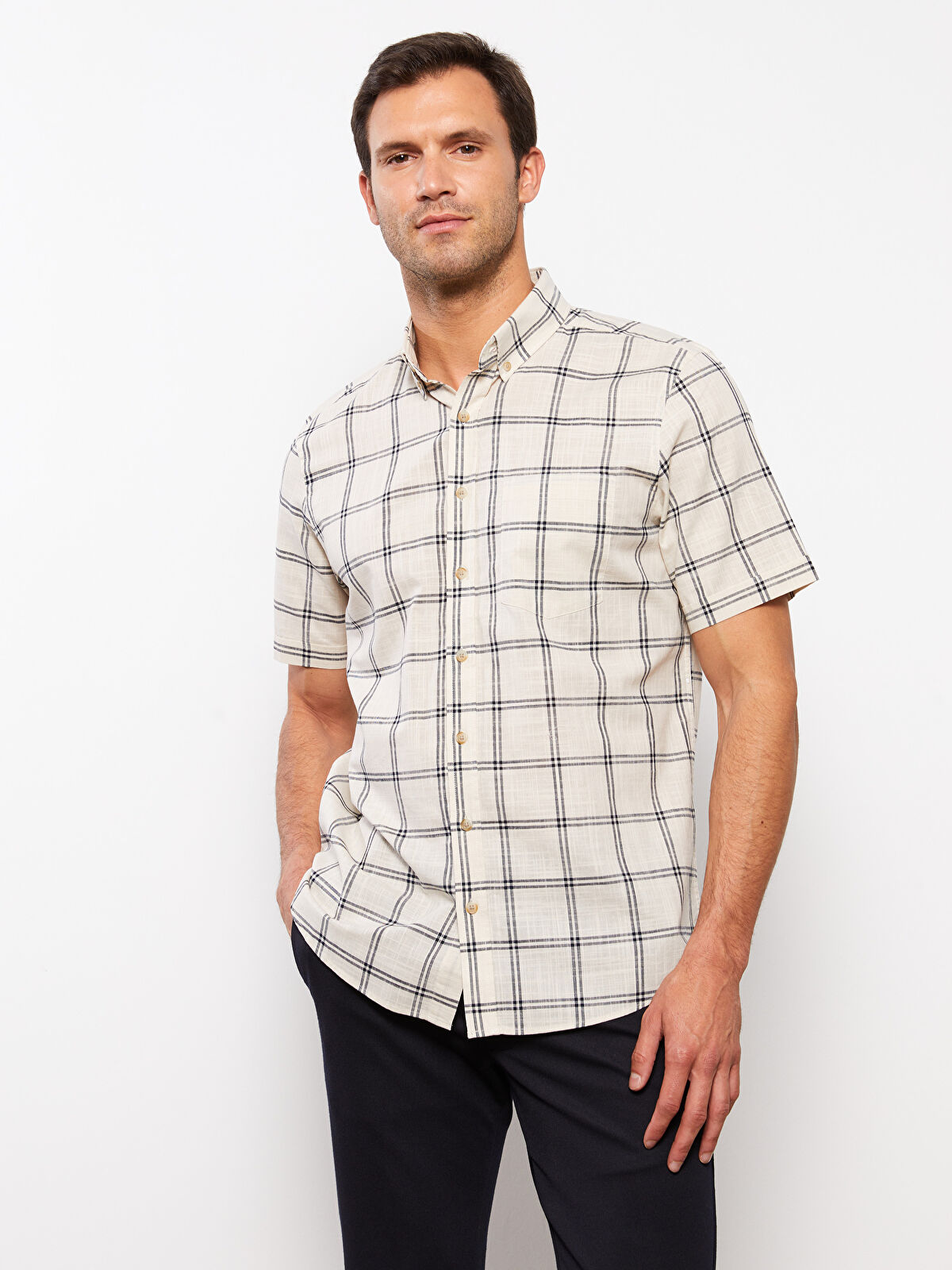 LCWAIKIKI Classic Regular Fit Short Sleeve Plaid Poplin