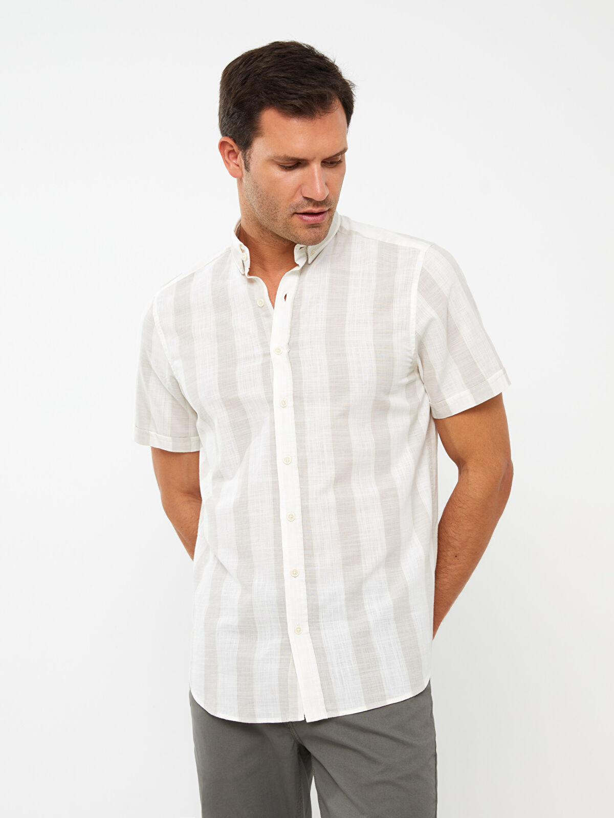 Regular Fit Short Sleeve Striped Men's Shirt -S3FD26Z8-LEC