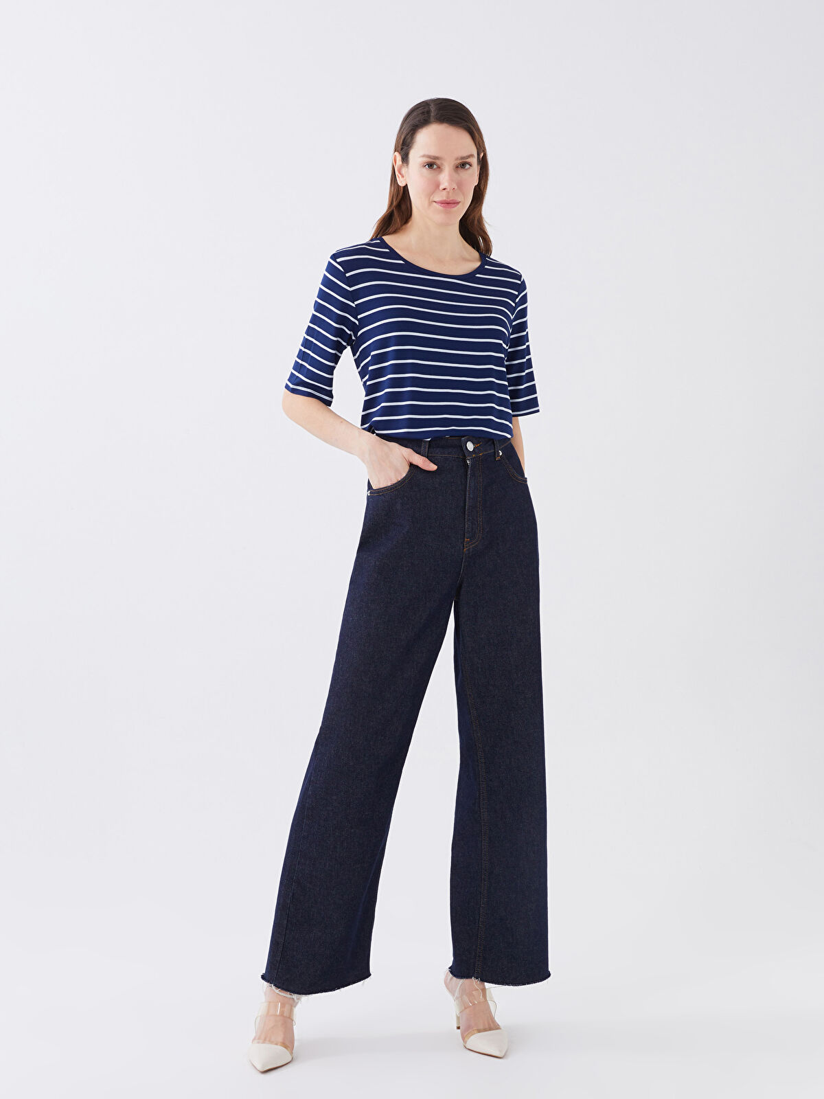 LCWAIKIKI Basic Crew Neck Striped Short Sleeve Women's T