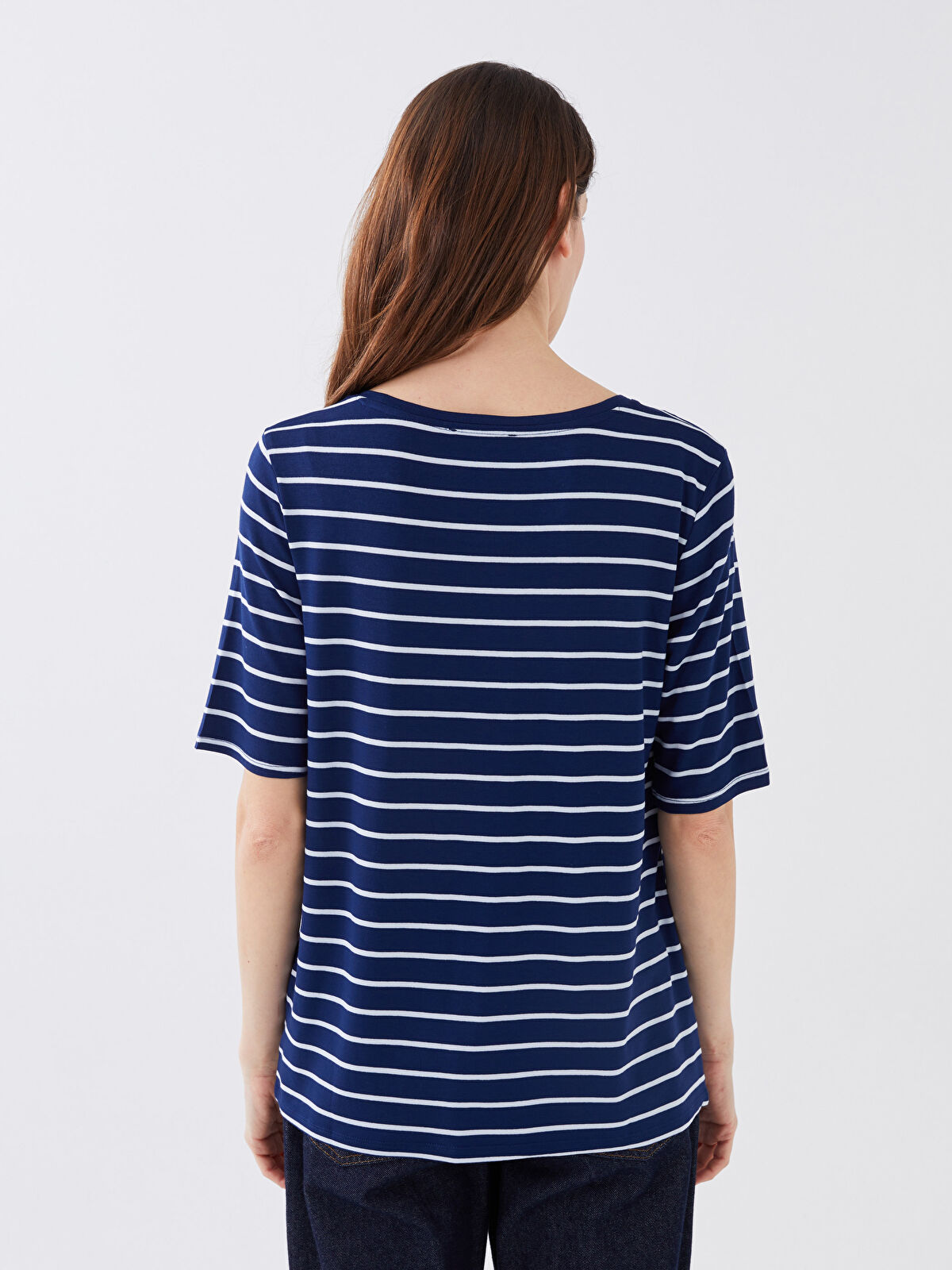 よっしーです。今期ネイビー半袖 24SS】WOMEN 先染めボーダー 半袖シャツ ネイビー 071642015