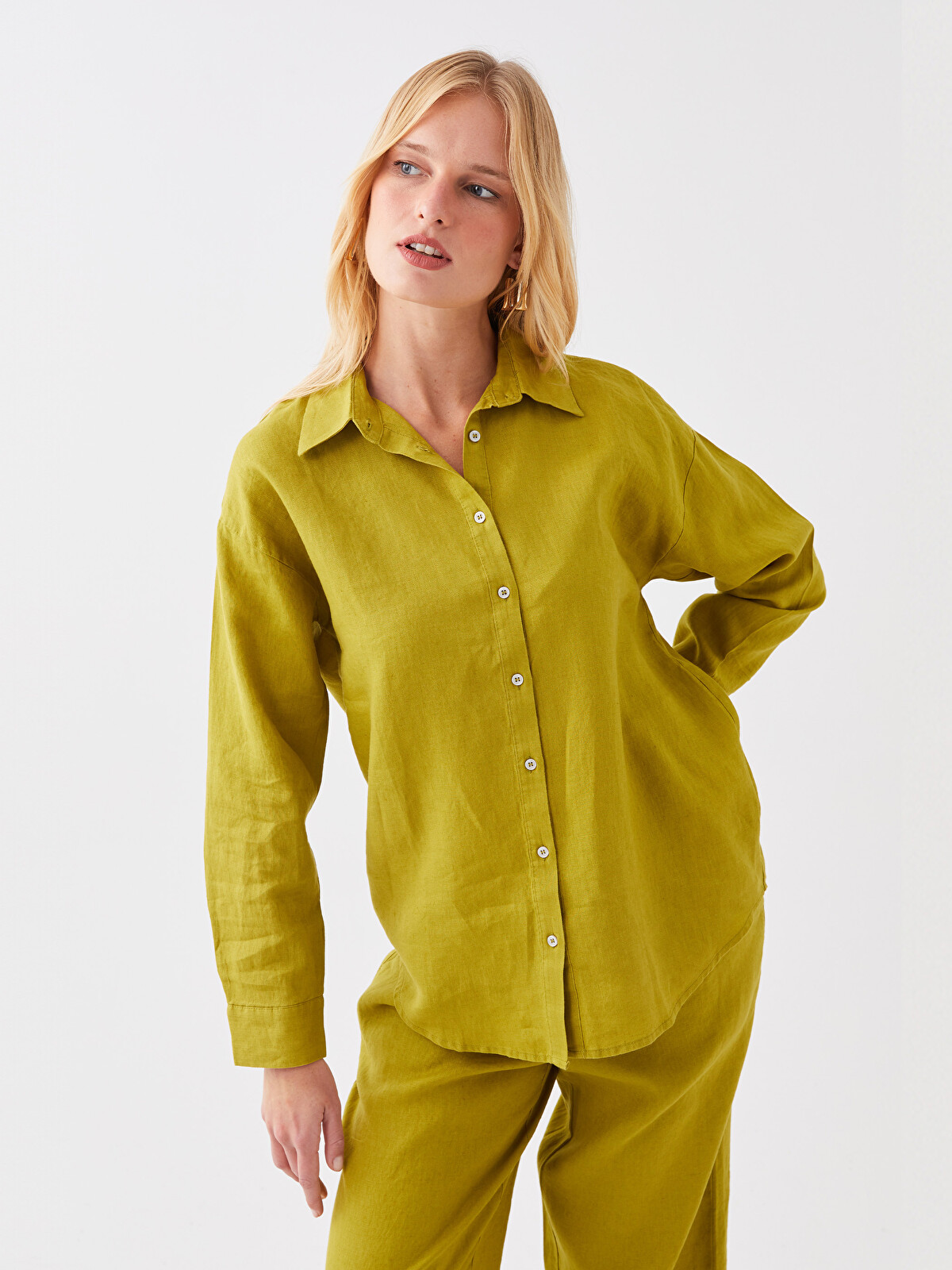 LCWAIKIKI Classic Oversize 100% Linen Women's Shirt - S3GB19Z8-JJT