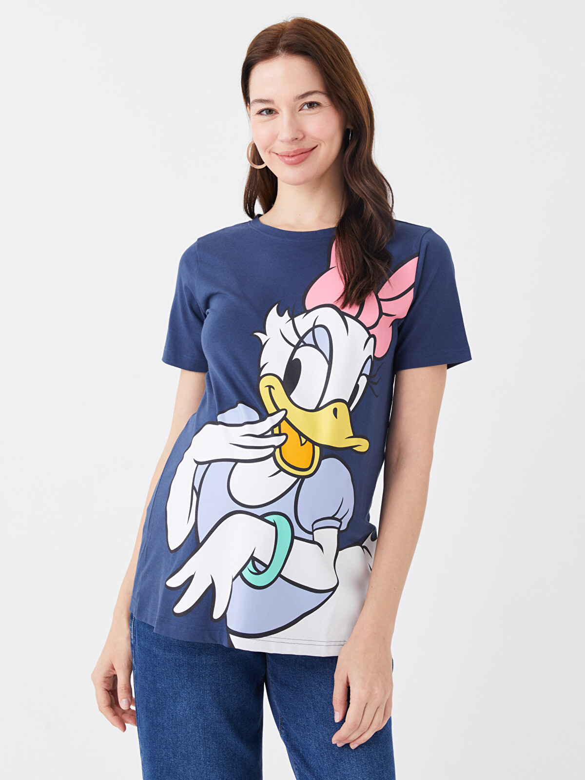 LCWAIKIKI Maternity İndigo Bisiklet Yaka Daisy Duck Baskılı Kısa