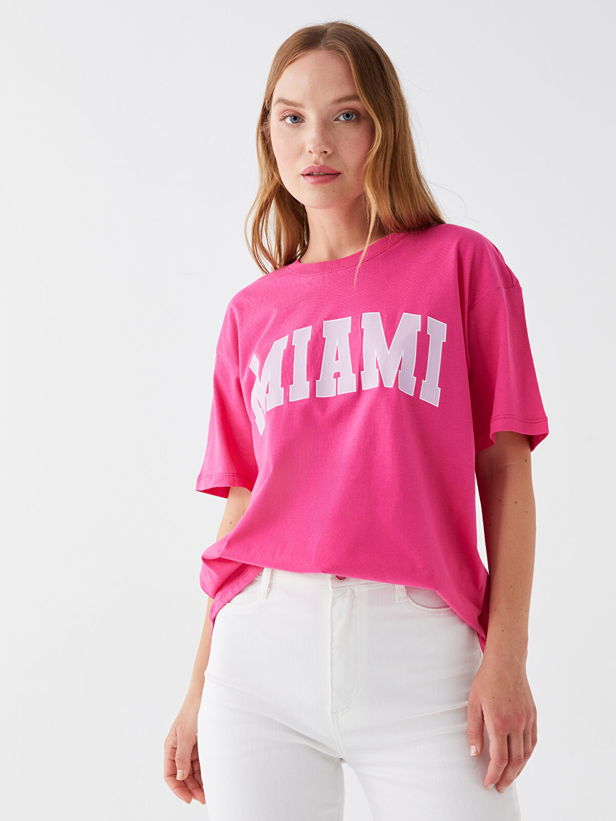 LCW Vision Bisiklet Yaka Baskılı Kısa Kollu Kadın Tişört -S3GU15Z8