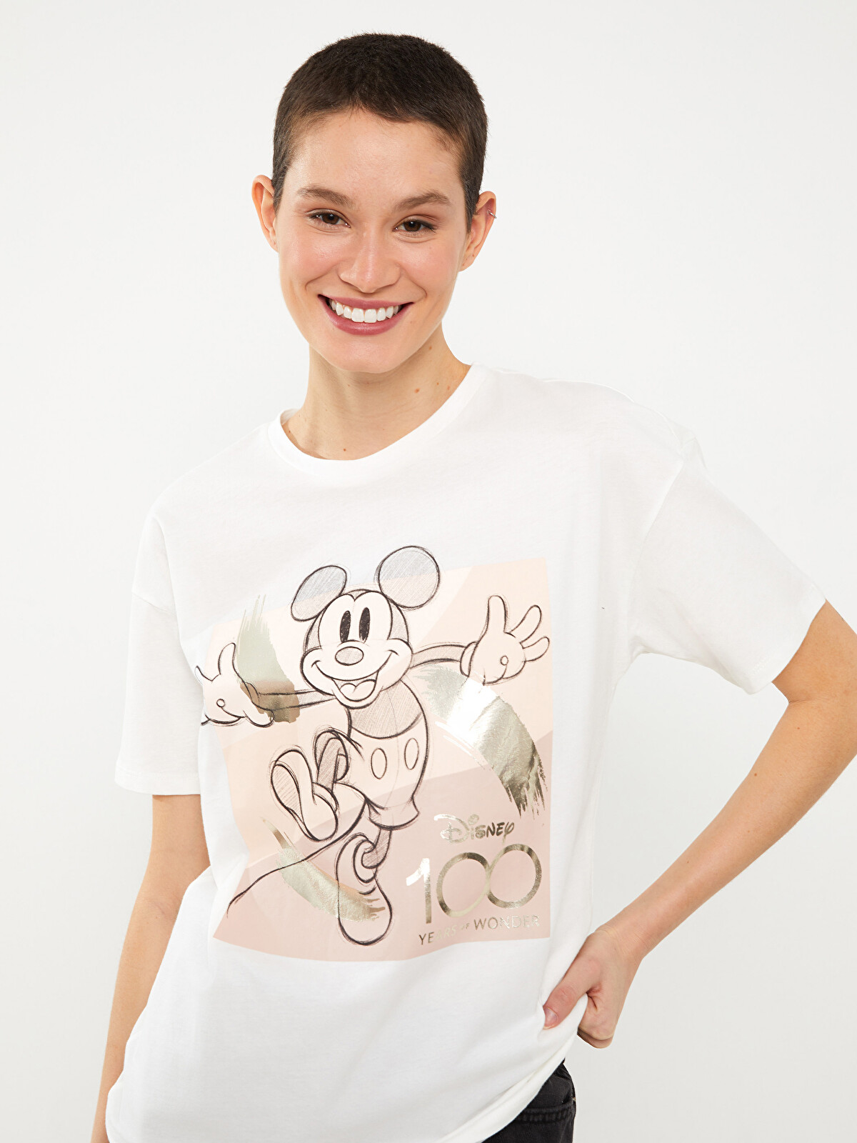 LCW Vision Crew Neck Mickey Mouse Printed Short Sleeve Women's T