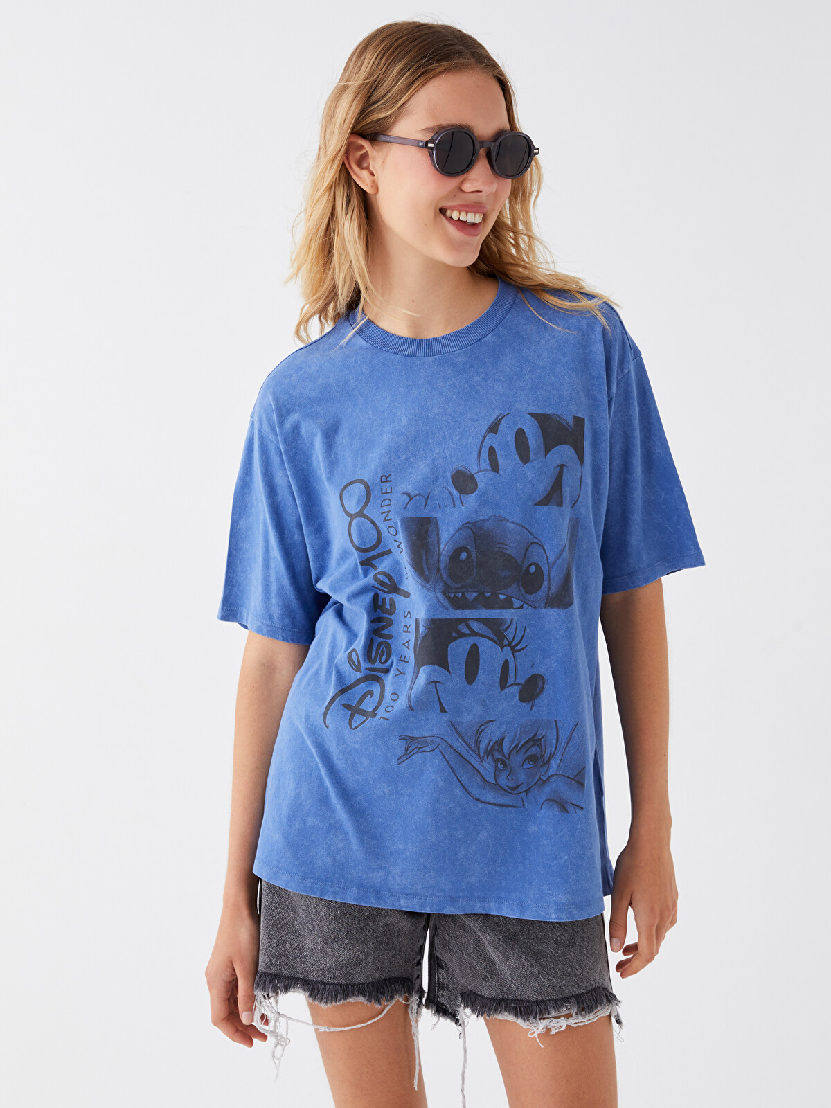 LCW Vision Crew Neck Mickey Mouse Printed Short Sleeve Oversize