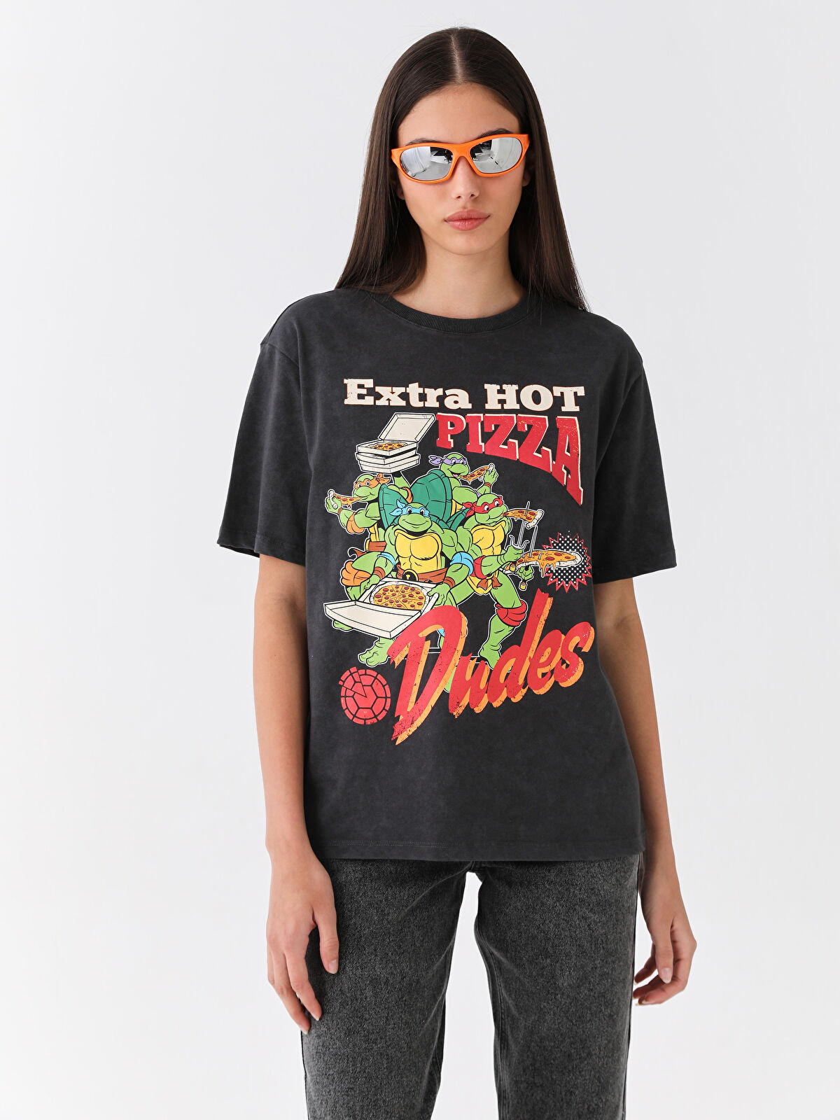 LCW Vision Crew Neck Ninja Turtles Printed Short Sleeve Oversize