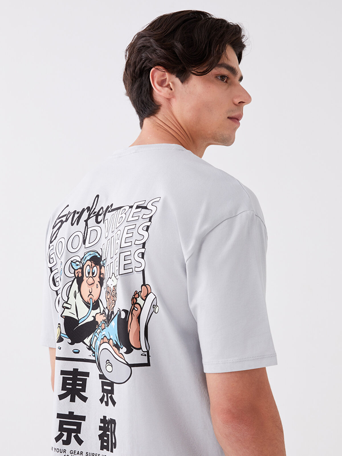 XSIDE Crew Neck Short Sleeve Nostalgic Monkey Printed Jersey Men's