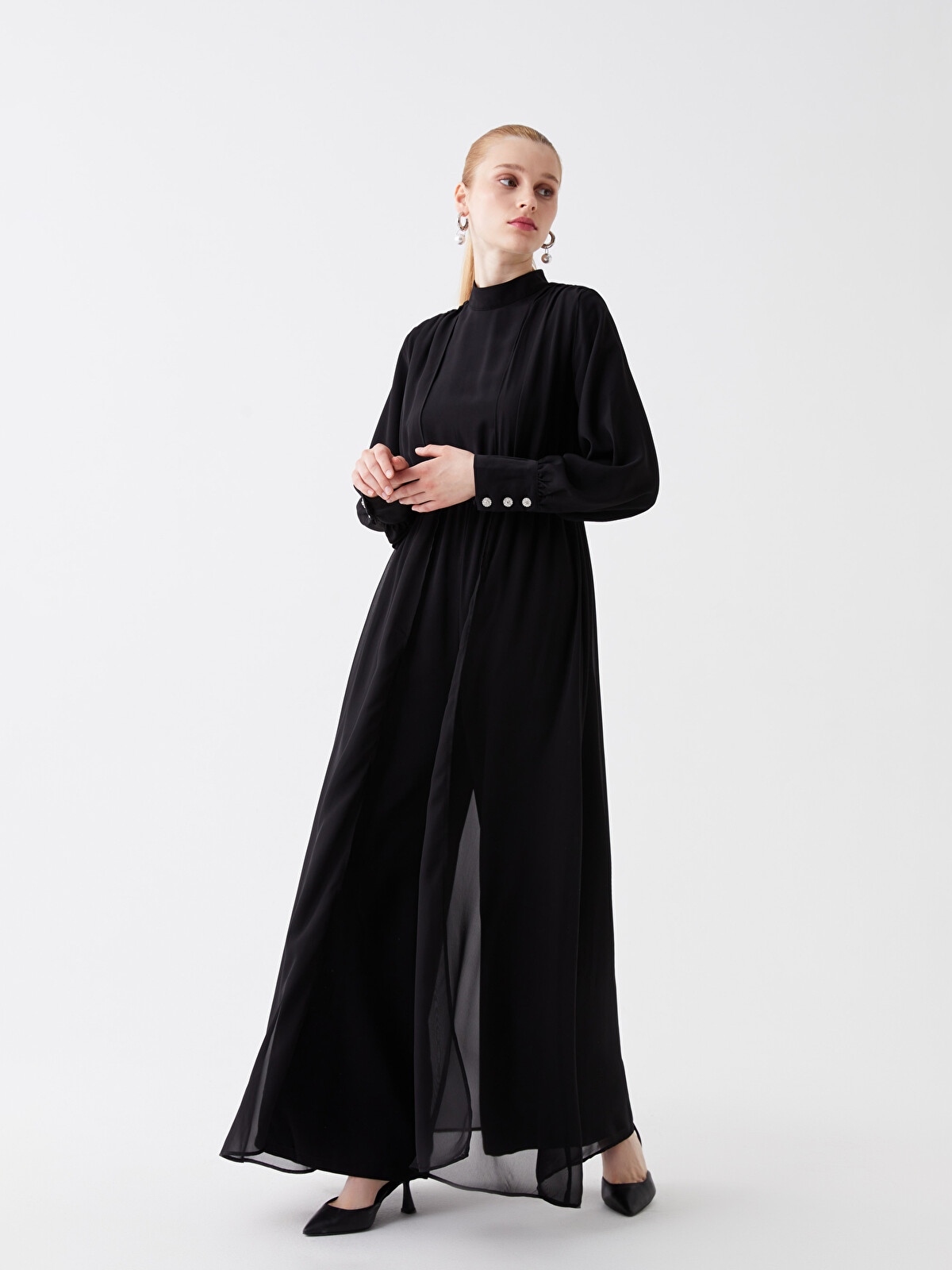 LCW Modest Siyah Dik Yaka Düz Uzun Kollu Kadın Tulum - S3H735Z8