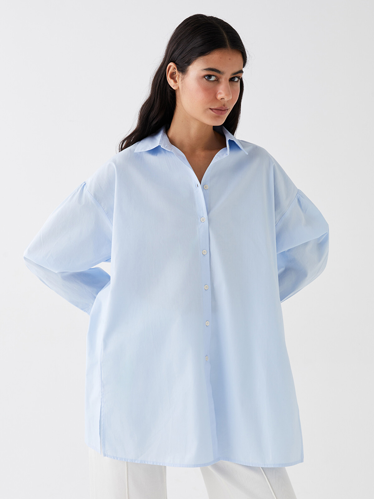 LCWAIKIKI Classic Plain Long Sleeve Oversize Poplin Women's Shirt