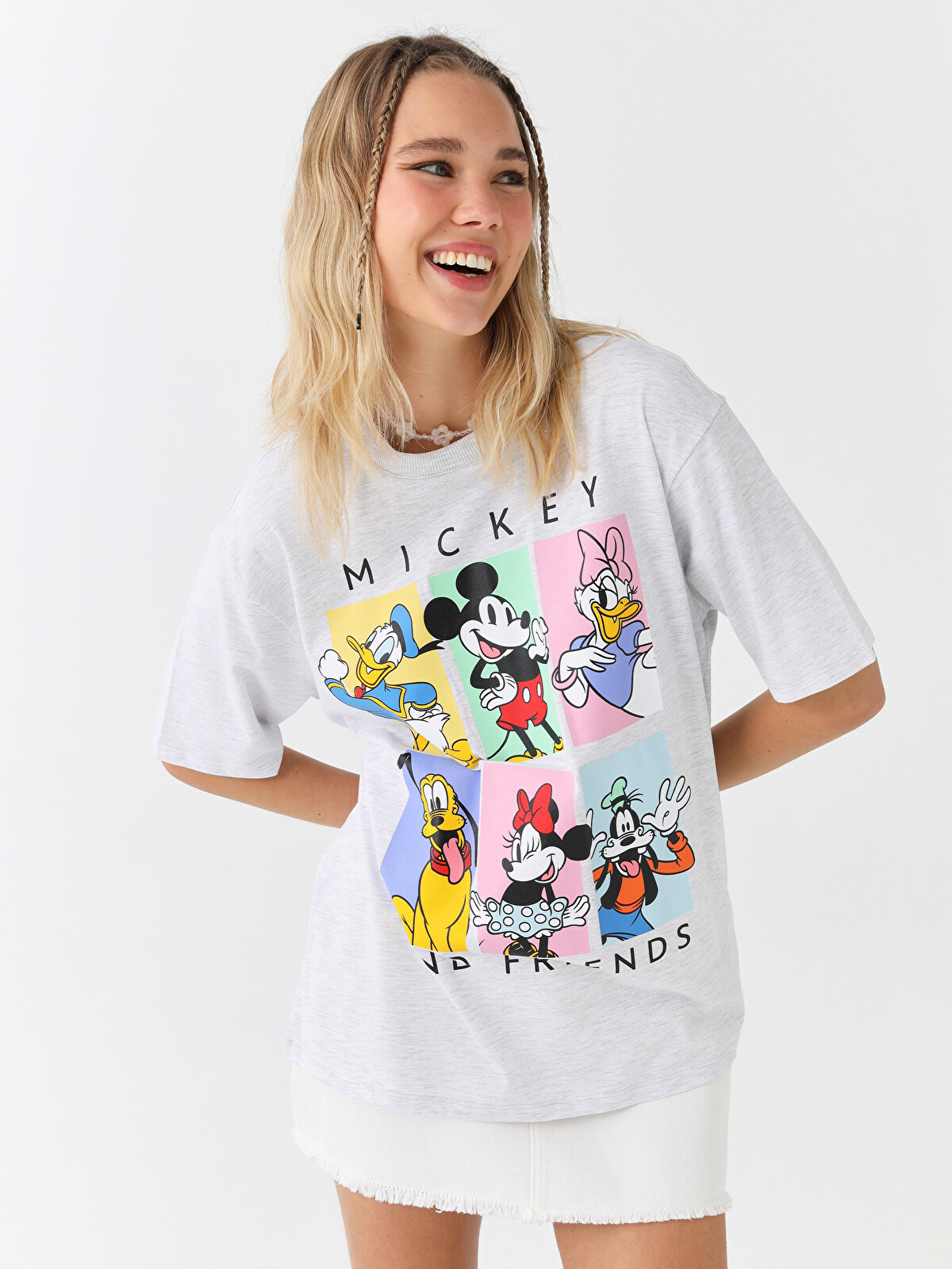 LCW Vision Crew Neck Mickey Mouse Printed Short Sleeve Oversize