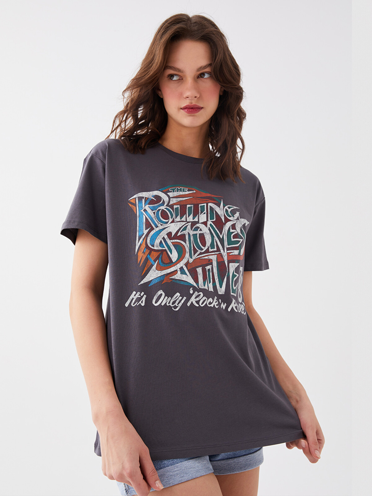 XSIDE Bisiklet Yaka Rolling Stones Baskılı Kadın Tişört - S3HO41Z8