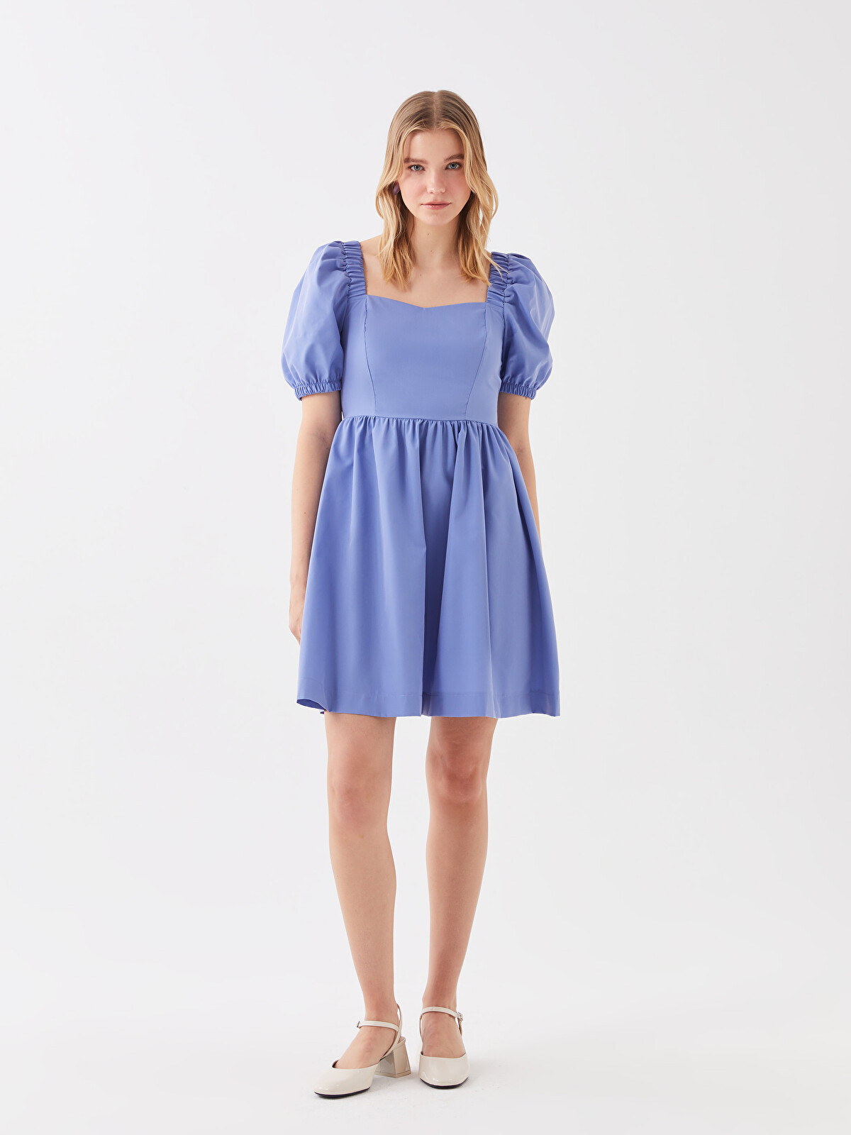 LCW Vision Square Neck Regular Balloon Sleeve Women's Dress