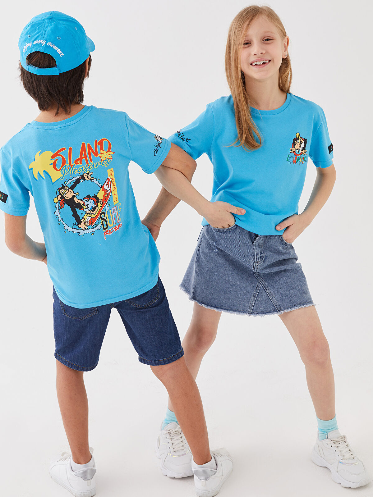 LCW Kids Crew Neck Nostalgic Monkey Printed Short Sleeve