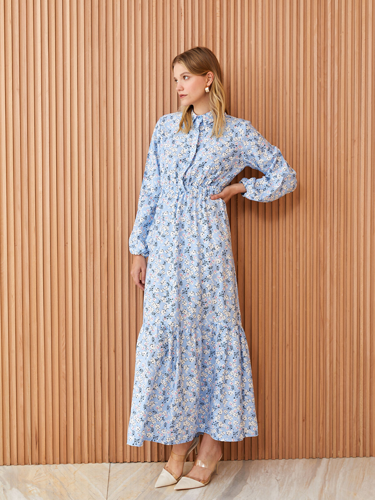 【店舗限定色】Winter Floral Long-sleeve Dress LCW Modest Floral Long Sleeve Women's Shirt Dress -S3IA55Z8-LQQ