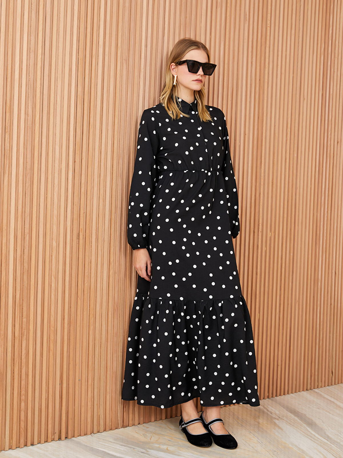 お値下げ中 polka dot shirt dress kishidamiki LCW Modest Polka Dot Long Sleeve Women's Shirt Dress - S3IJ58Z8