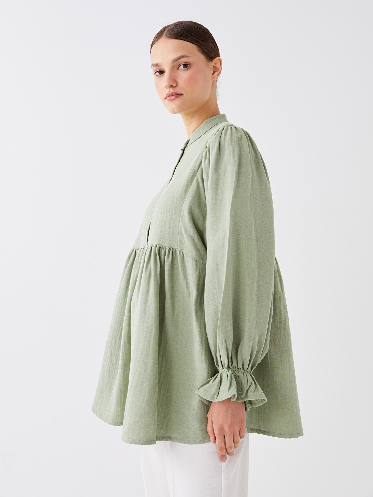 LCW Modest Hakim Yaka Düz Uzun Kollu Oversize Müslin Kadın Tunik
